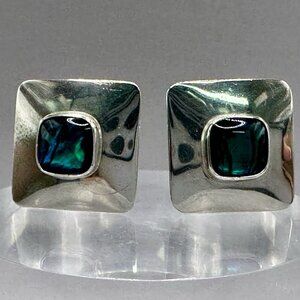Selena Jake Navajo 1987 Sterling Silver Abalone Modernist Square ClipOn Earrings